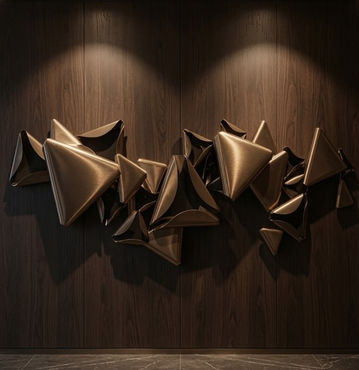 Obsidian Geometry Wall Sculpture – Luxury Modern Wall Art Luxury geometric metallic wall sculpture featuring abstract bronze and black dimensional forms.