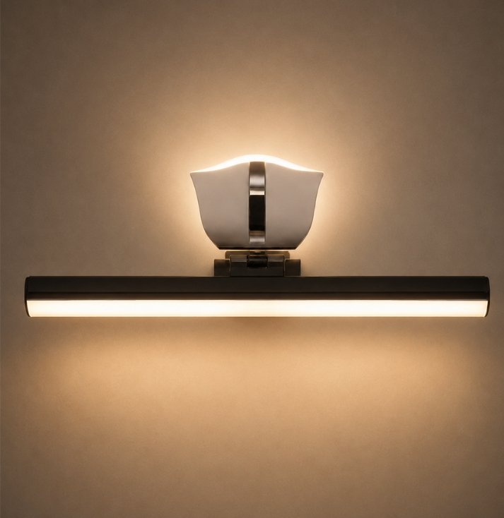 Aurora Elite LED Picture Light – Luxury Modern Wall Fixture Modern luxury LED picture light with sculptural center detail and warm ambient illumination.