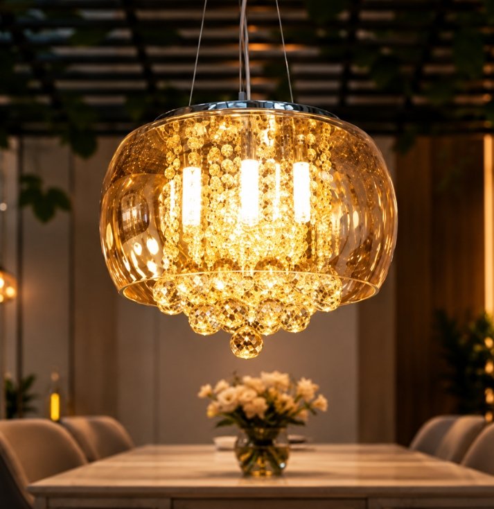 Royal Cascade Crystal Chandelier – Luxury Statement Lighting Luxury crystal chandelier with cascading crystal accents and warm golden illumination.