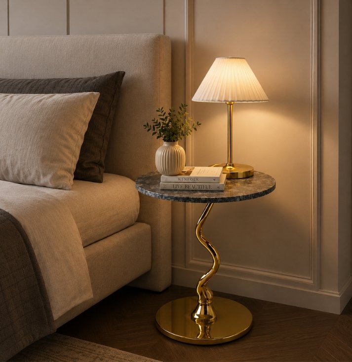 Serpentine Noir Marble Accent Table - Image 4