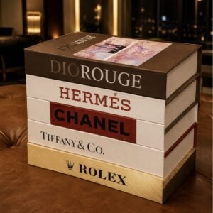 Luxury five-piece designer decorative book box set styled for modern shelves and coffee tables.